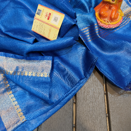 Tussar Munga silk saree with Golden zaree Border Dobi weaving Design - Image 2