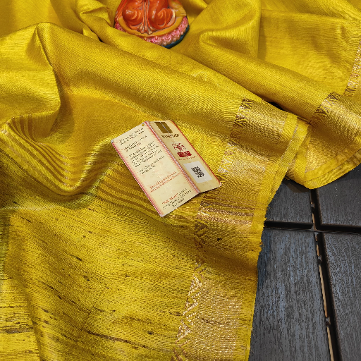 Tussar Munga silk saree with Golden zaree Border Dobi weaving Design - Image 3