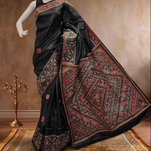 Tussar Ghicha silk saree with Madhubani Hand paint art -  - Buy Online at MD AYAAZ ANWAR
