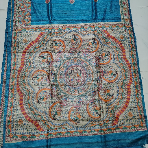 Tussar Ghicha silk saree with Madhubani Hand painting - Image 4