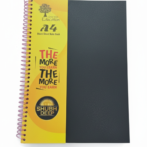 SHUBHDEEP A-4 BLACK SHEET SPYRIL NOTEBOOK (ORIENT PAPER) 276 PAGES - MRP150-https://media.vyaparify.com/vcards/products/433879/product_1764589862_692d8126414ab.png Image