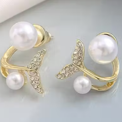 Fish tail Double Pearl Earring