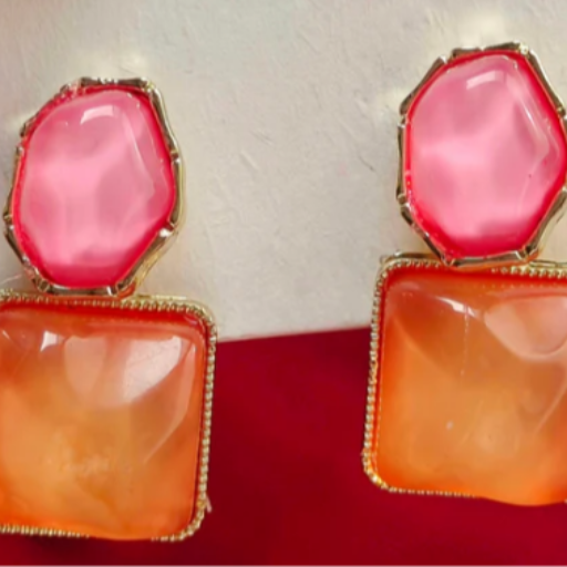 Pink & Orange Dual-Stone Drop Earring