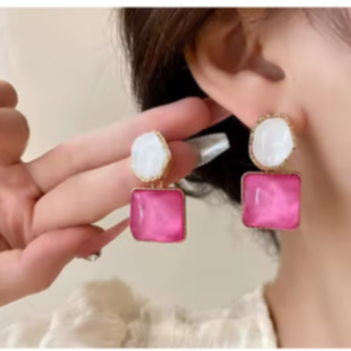 Pink White Crystal Gem drop Earring