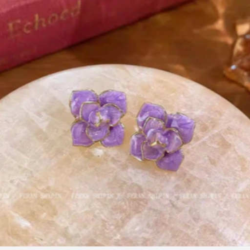 Purple Oil painting Earring