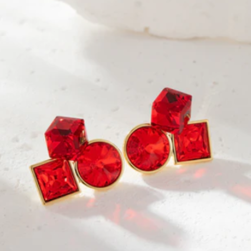 Three dimensional Geometric Crystal  Earring