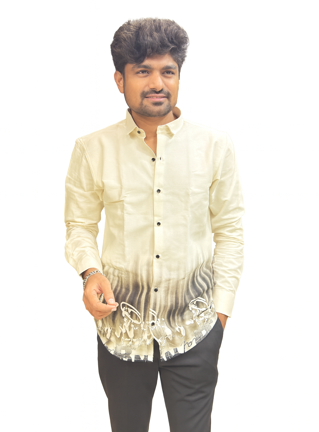 Rubab Mens Wear Men's Premium Cream Ombre Printed Casual Shirt in Malegaon - Stylish Mandarin Collar-https://media.vyaparify.com/vcards/products/452871/product_1765599877_693cea8526505.png Image