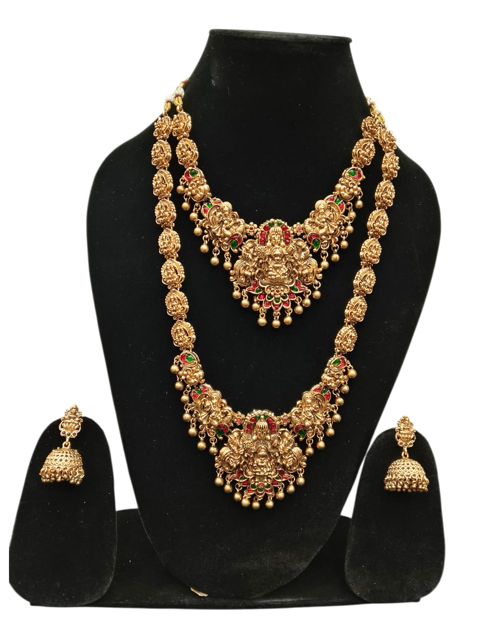 Antique Gold Finish Imitative Temple Style Long Hara & Necklace in Bangalore - Exquisite Vishnu & Lakshmi Motif-https://media.vyaparify.com/vcards/products/455069/product_1765802124_6940008cd9f26.png Image