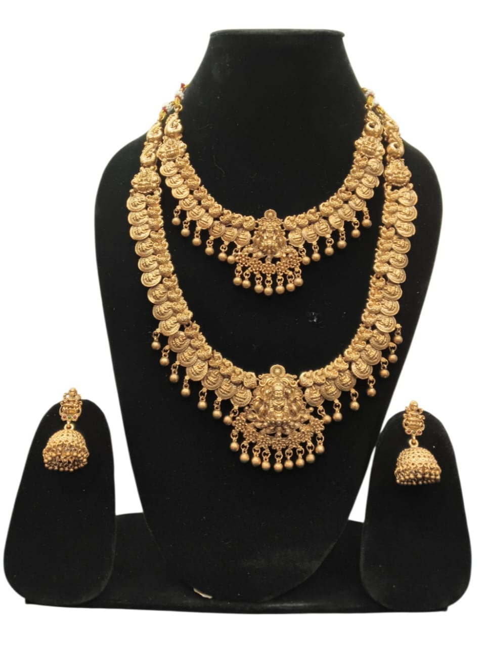Antique Gold Finish Lakshmi Kasu Bridal Long Hara & Necklace Set with Bead Drops-https://media.vyaparify.com/vcards/products/455175/product_1765808087_694017d76ef70.png Image