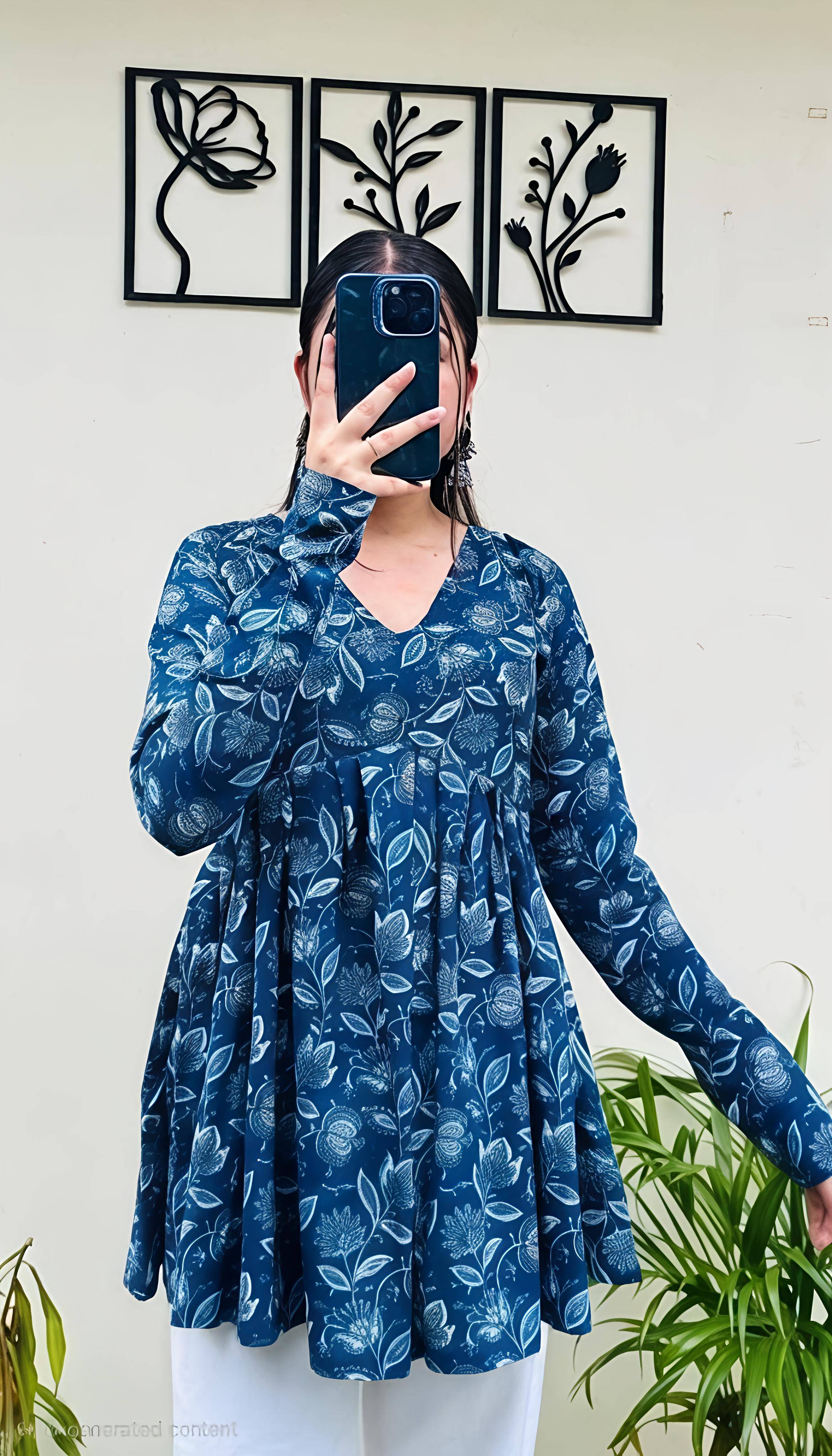 Kurti/Fashion in Jaipur: Flooral Navy Blue Printed Kurti with V-Neck Design-https://media.vyaparify.com/vcards/products/461501/product_1766125175_6944ee7775fc9.png Image