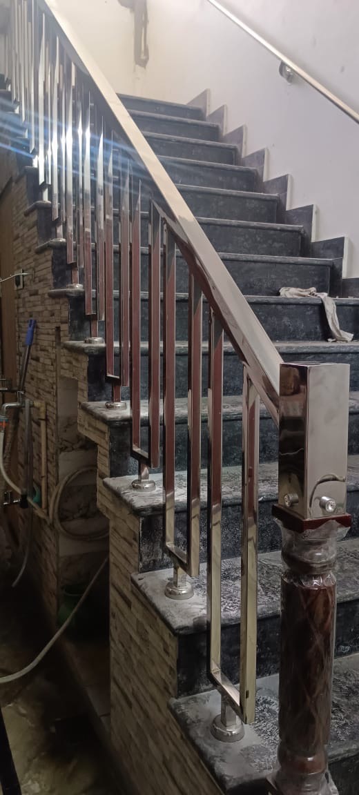  Staircase Railing: Stainless Steel in Tajpur - Safety and Style GULAB ENTERPRISES Tajpur Infront Kgn  Tiles LANDMARK  Near Indian Oil Petrol Pump