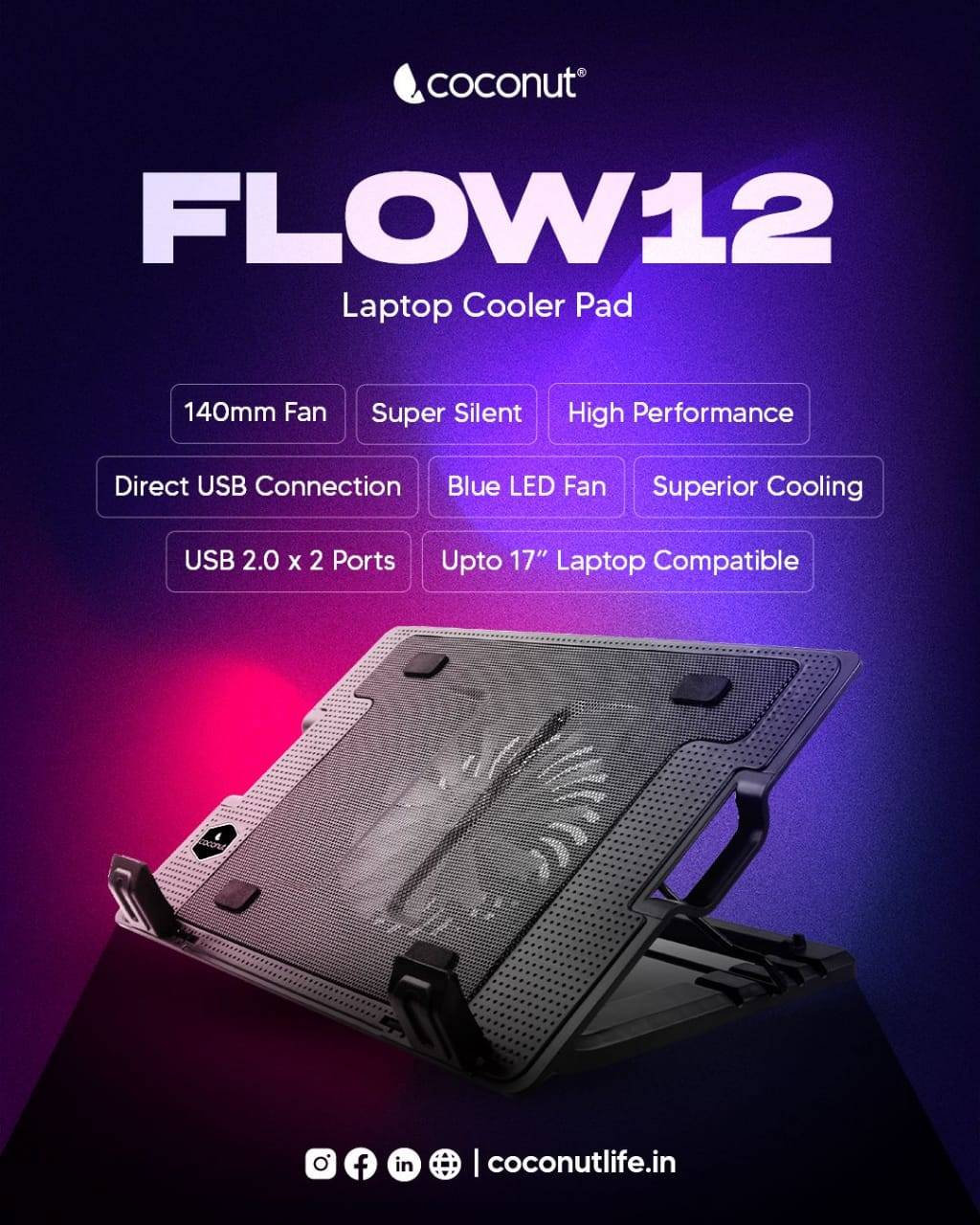 Coconut Laptop Cooler Pad in Makwana Soc Street - Super Silent Cooling for Laptops up to 17 inches-https://media.vyaparify.com/vcards/products/469210/product_1766775692_694edb8ca39a3.png Image