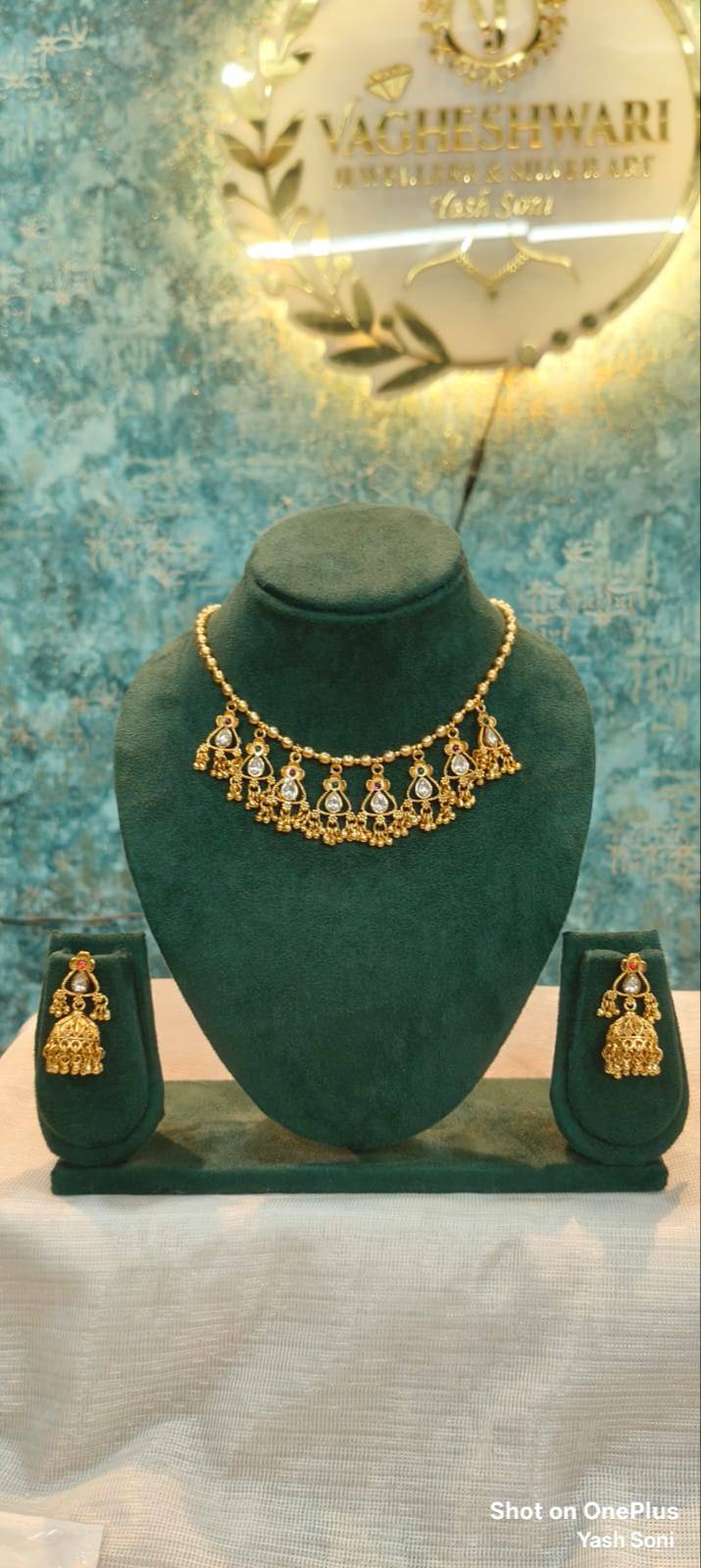 Vagheshwari Jeweller and Silver Art Traditional Kundan Necklace Set in Banswara Rajasthan Elegant Gold-Tone - YASH SONI