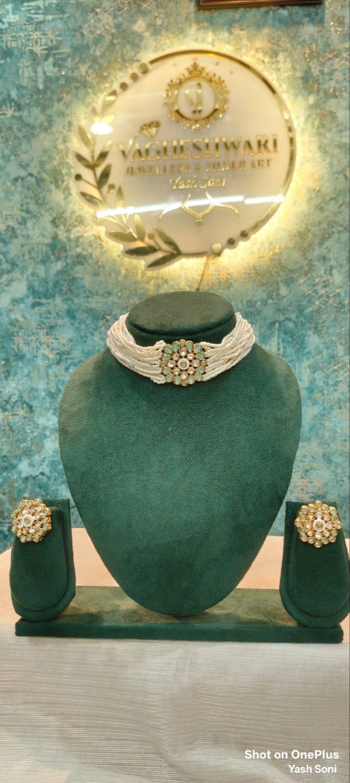 Vagheshwari Jeweller and Silver Art Elegant Pearl Choker Necklace Set in Banswara Rajasthan Floral Design Centerpiece-https://media.vyaparify.com/vcards/products/470475/product_1767007805_6952663d2e0fd.png Image