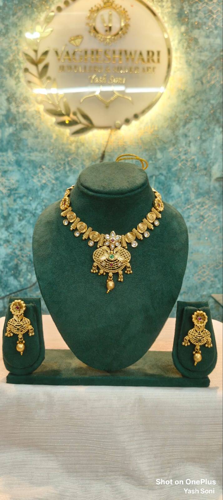  Vagheshwari Jeweller Traditional Gold-Plated Necklace Set in Banswara Rajasthan Stone Embellishments YASH SONI Vagheshwari  Jeweller And  Silver Art Near By Old State Bank Of India Partapur Tehsil Garhi Banswara Rajasthan
