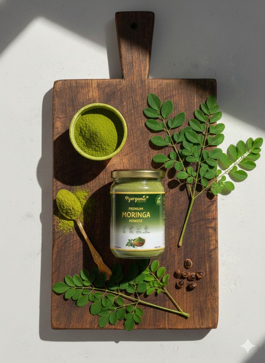 Pyorganic Premium Moringa Powder in Kota - Lab Tested | Boosts Immunity & Energy Levels-https://media.vyaparify.com/vcards/products/484097/product_1768231851_696513ab31ffa.png Image
