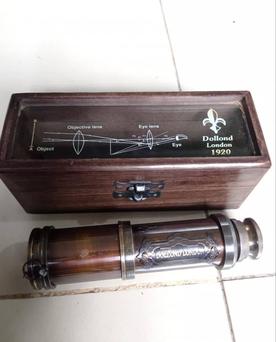 Dollond London 1920 Brass Telescope in Nagina Key Feature Elegant Wooden Box-https://media.vyaparify.com/vcards/products/487903/product_1768546655_6969e15f2547d.png Image