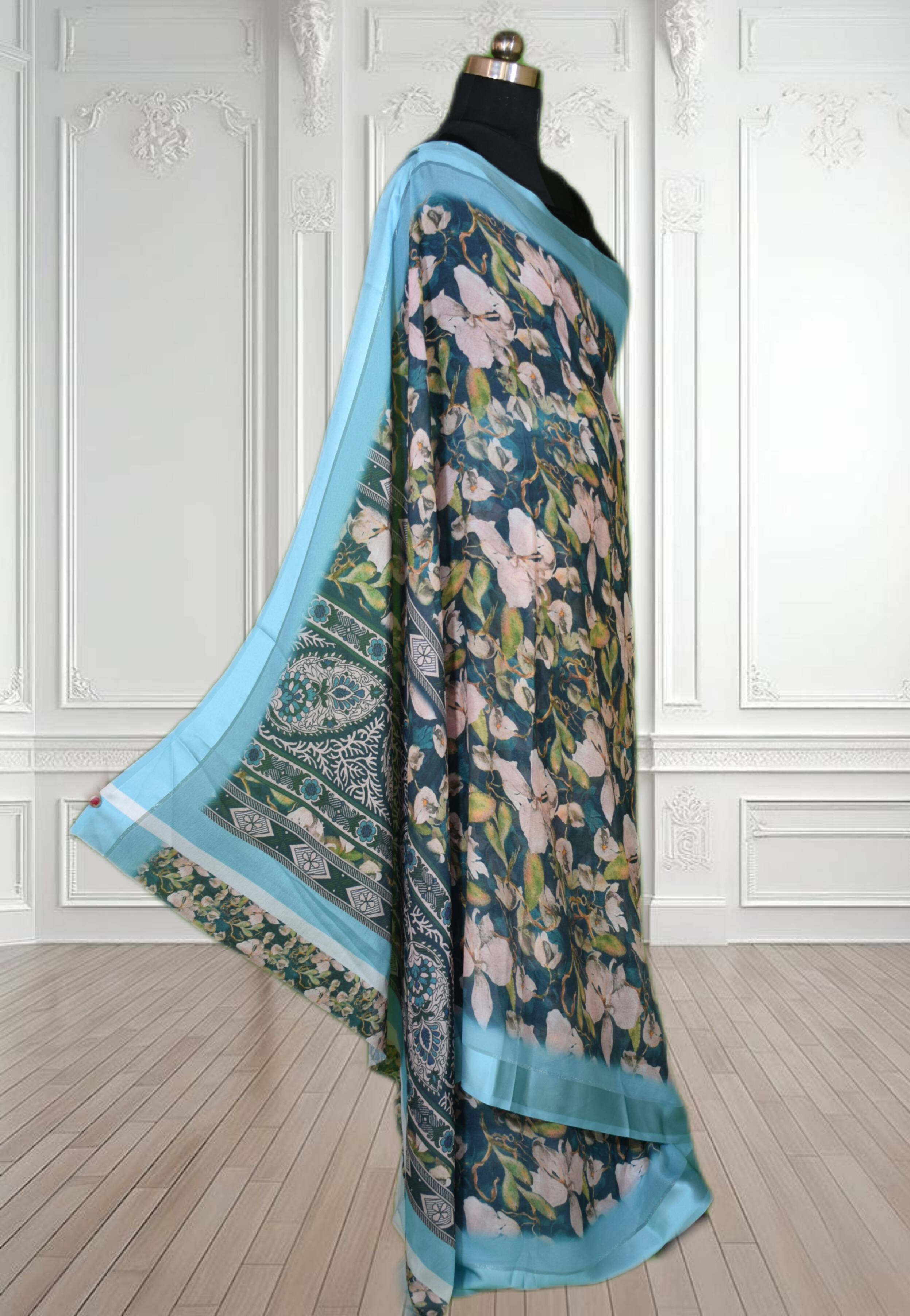 Ethnic Saree - Shimmer with Satin Patta Border Saree in Jabalpur - Floral Print-https://media.vyaparify.com/vcards/products/488392/product_1768556492_696a07cc4c218.png Image
