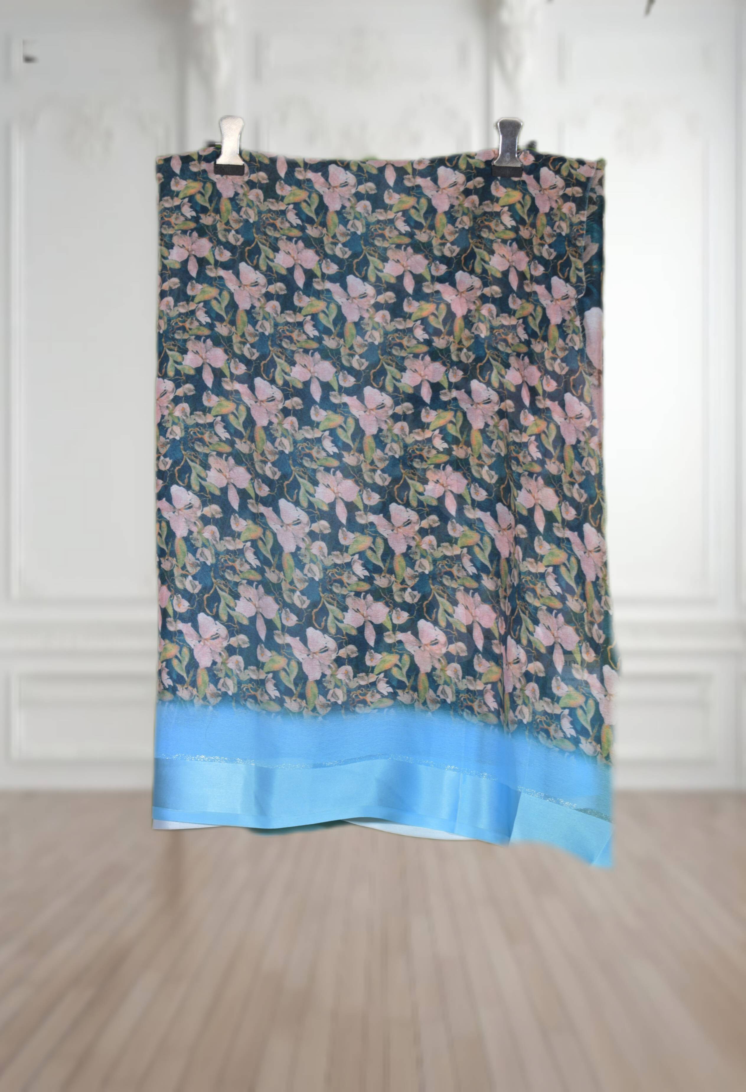 Ethnic Saree - Shimmer with Satin Patta Border Saree in Jabalpur - Floral Print-https://media.vyaparify.com/vcards/products/488393/product_1768556492_696a07cc6188e.png Image