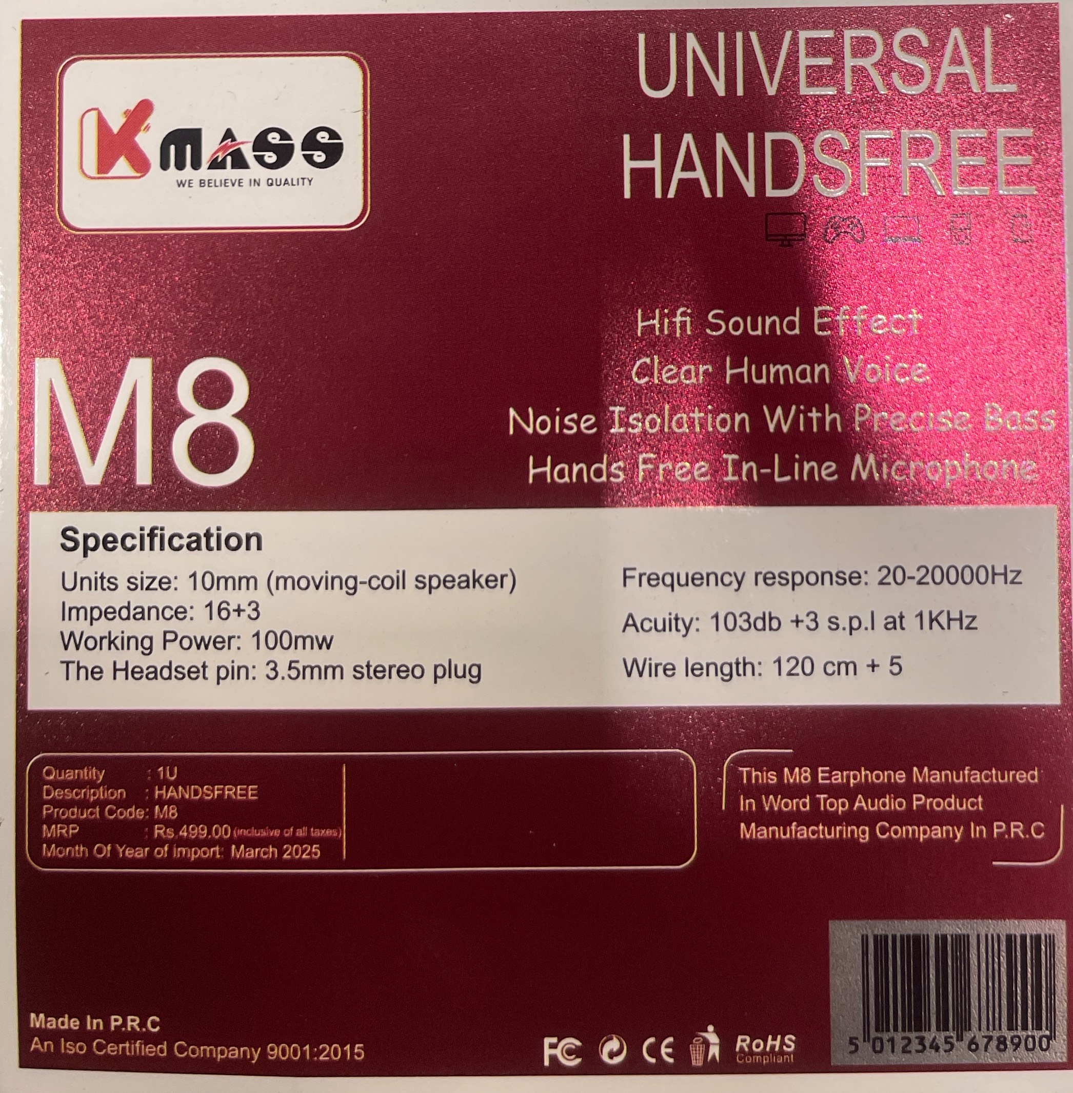 Kmoss M8 Universal Handsfree in M M MOBILES - High-Quality Audio-https://media.vyaparify.com/vcards/products/488898/product_1768575222_696a50f67cf43.png Image