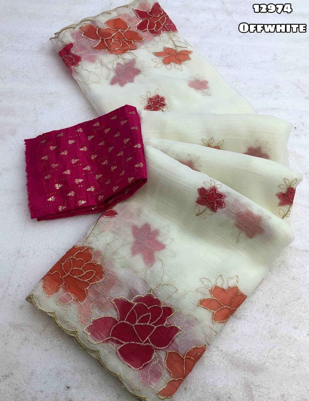 Saree - Floral Embroidered Offwhite Saree in Gwalior with Colorful Embroidery-https://media.vyaparify.com/vcards/products/489591/product_1768645377_696b6301eb963.png Image