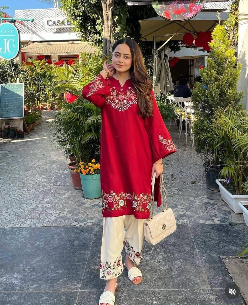 Fashion/Co-ord Set in BRAHMANIYAPARA - Red Embroidered, Premium Pure Cotton - Image 2