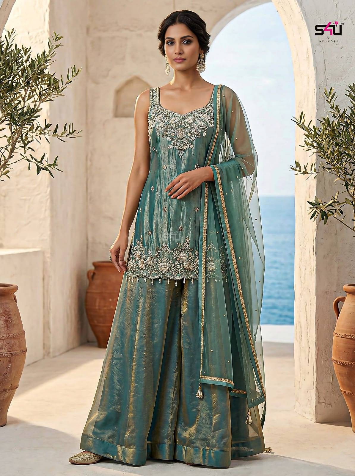 Ethnic Wear Premium Rust-Peach Sharara Set in Brahmaniyapara with Heavy Embroidery -  - Buy Online at RIDDHI FASHION