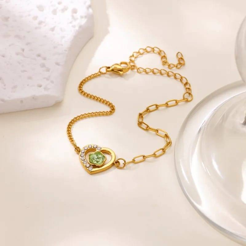 304 Stainless Steel Heart-Shaped Vacuum Electroplated 18K Gold Plated Bracelet