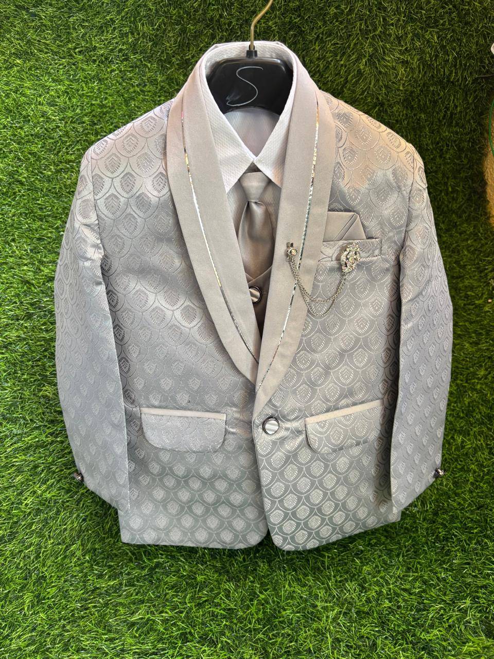Kids Suit Set in Ulhasnagar: Silver Embossed Formal Wear -  - Buy Online at SUDHA GARMENTS