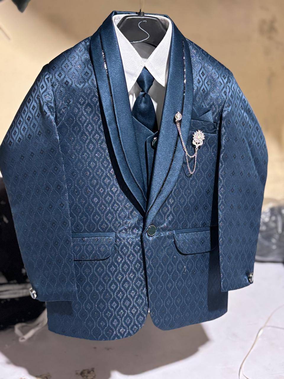Boys Formal Suit in Ulhasnagar: Navy Blue Patterned Suit for Stylish Look -  - Buy Online at SUDHA GARMENTS