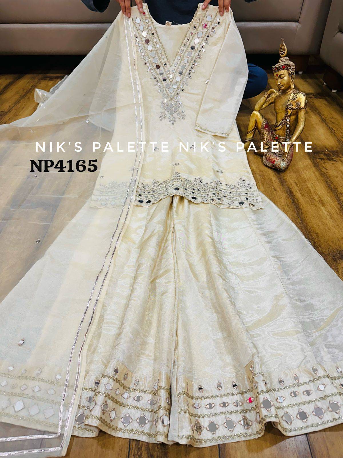 Premium Pure Tissue Silk Crape Kurta in BRAHMANIYAPARA with Flared Palazo -  - Buy Online at RIDDHI FASHION