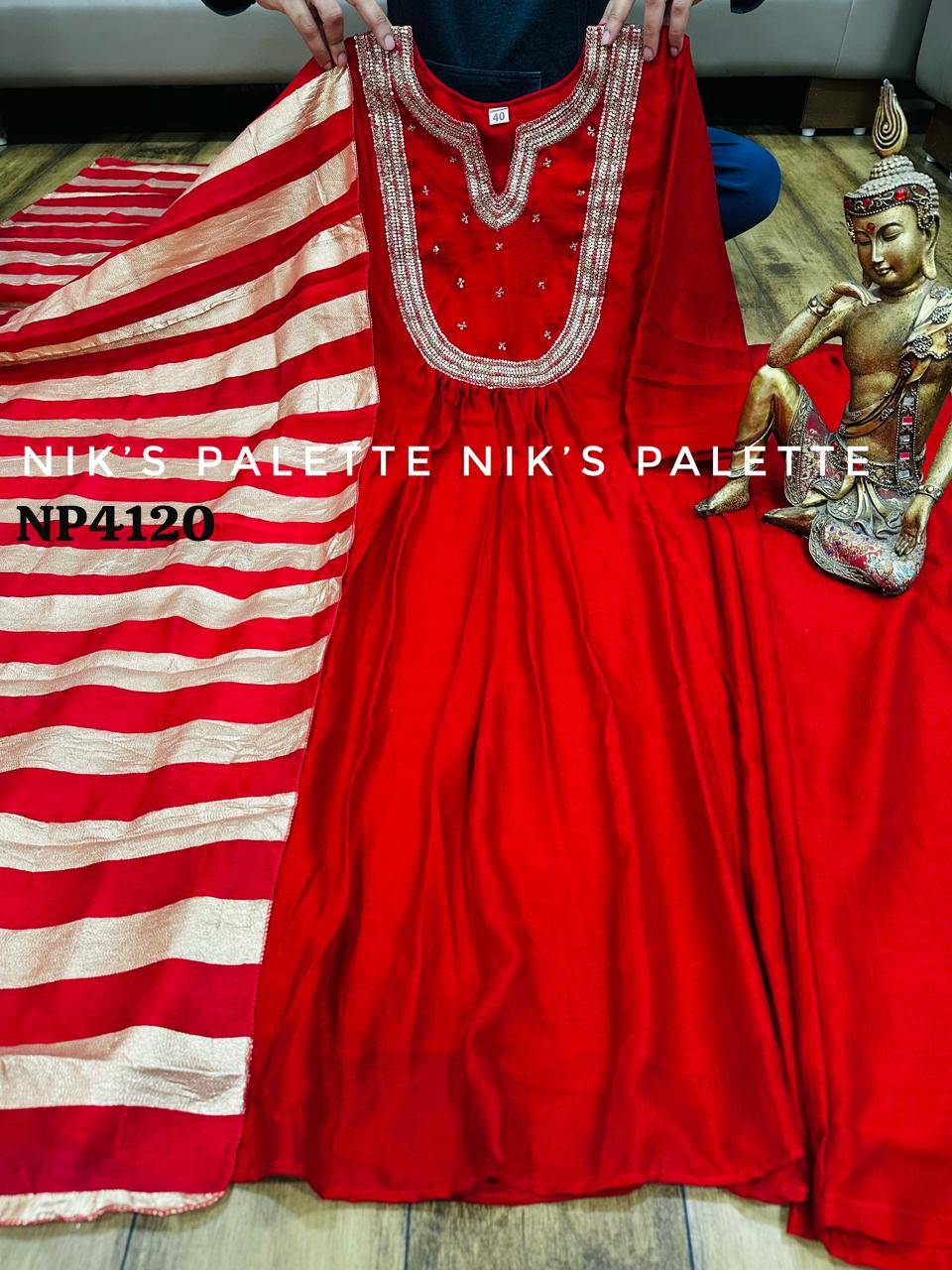 Ethnic Wear: Premium Silk Anarkali Kurta in Brahmaniyapara with Zari Sequins Work -  - Buy Online at RIDDHI FASHION