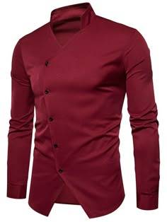 Men's Shirt in Kota: Burgundy Asymmetrical Button-Down for Versatile Style -  - Buy Online at HARISH READYMADE STORE