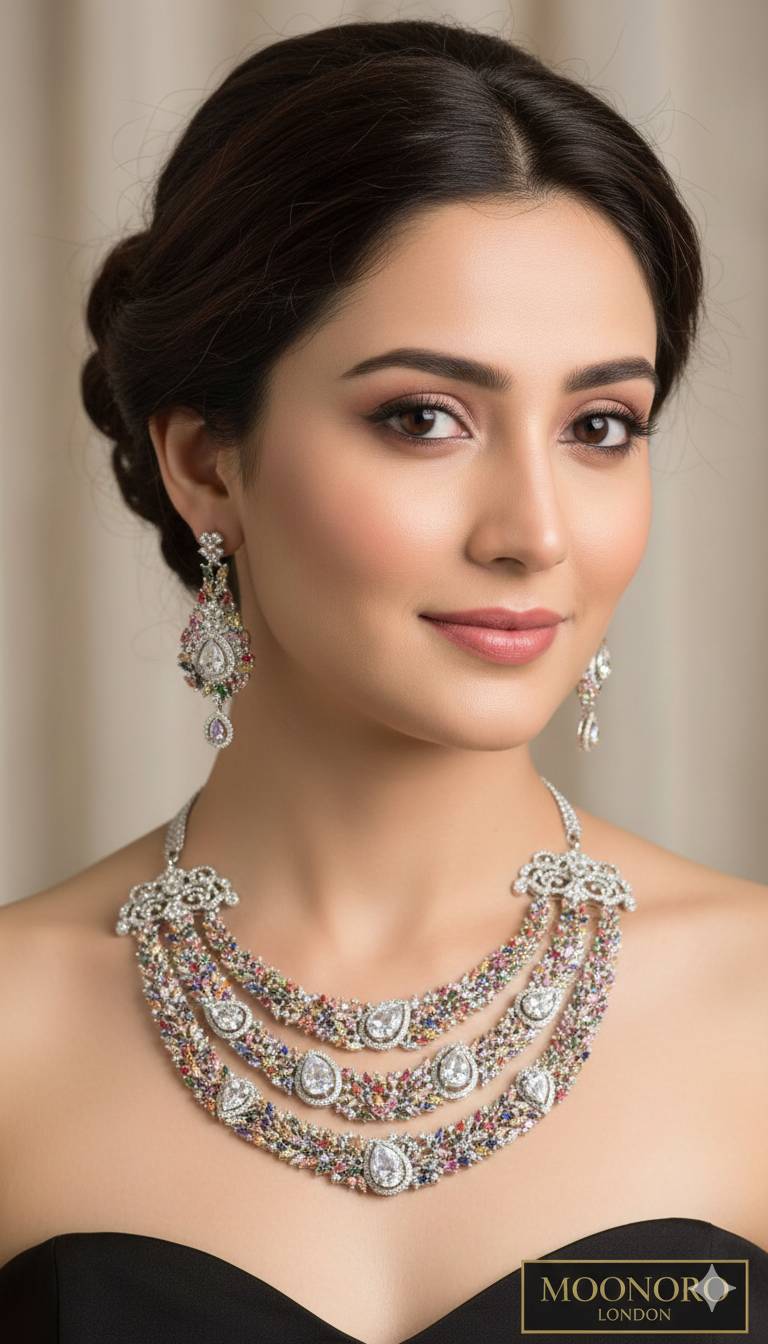 Moonoro London Exquisite Multilayer Necklace Set in Malad West Sparkling Gemstones