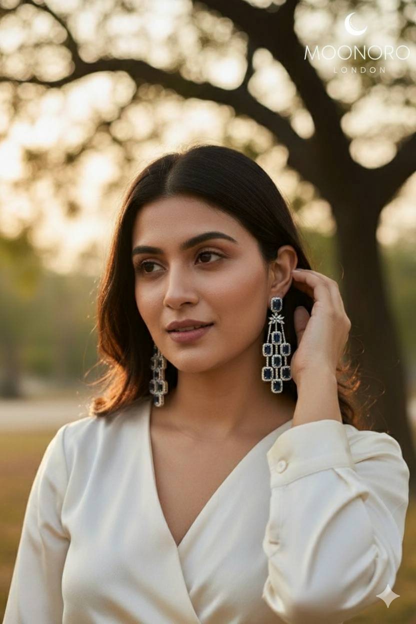 Moonoro Dangling Geometric Earrings in Malad West: Elegant Crystal Embellishments