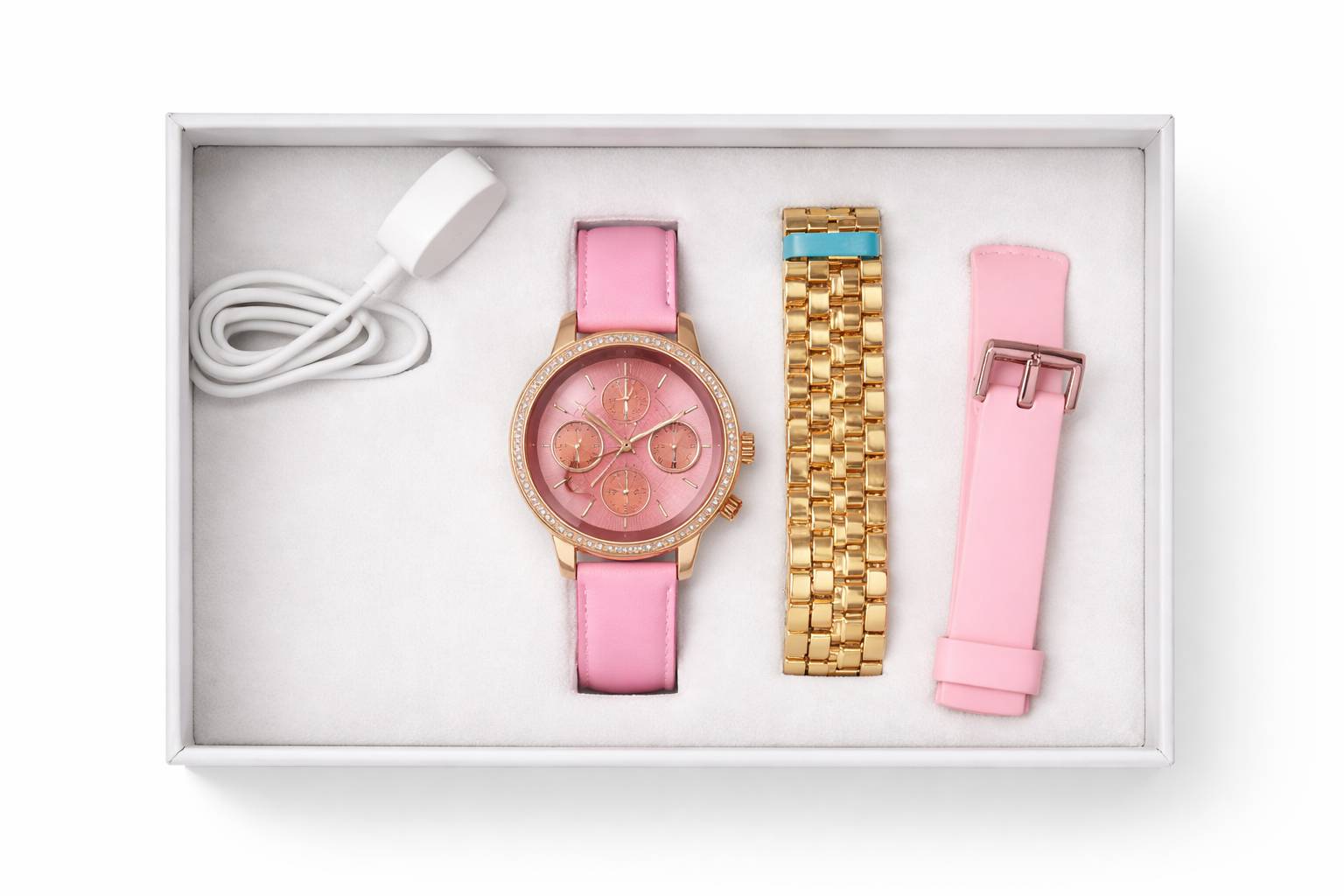 Ladies Watch Set in Amroha: Elegant Pink & Gold with Interchangeable Straps