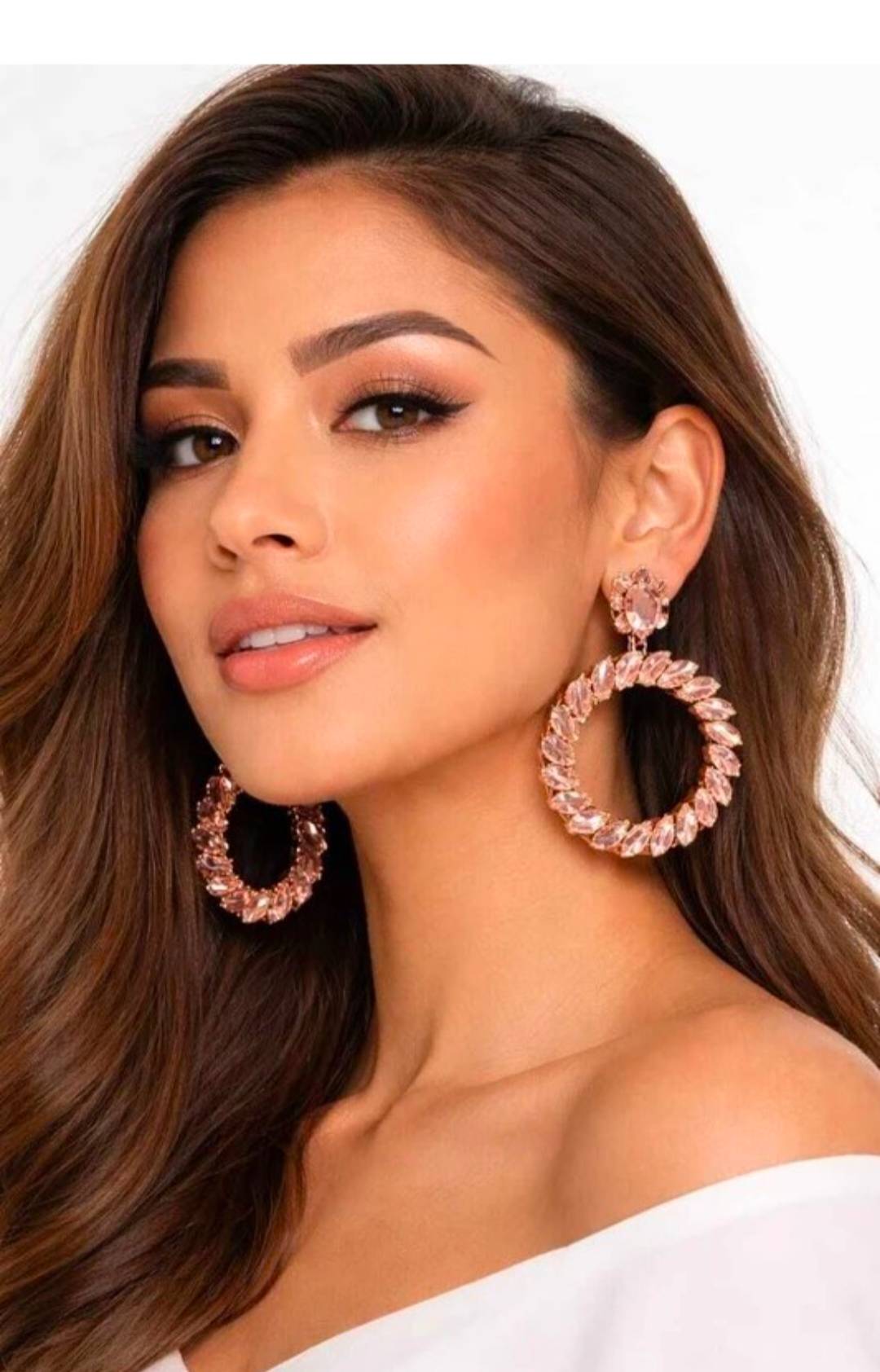 Elegant Rose Gold Crystal Hoop Earrings in Amroha - Sparkle in Style - Image 2