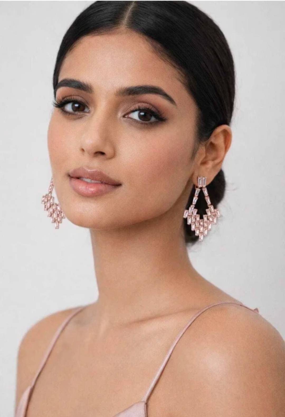 Geometric Pink Crystal Earrings in Amroha: Stylish Sparkle - Image 2