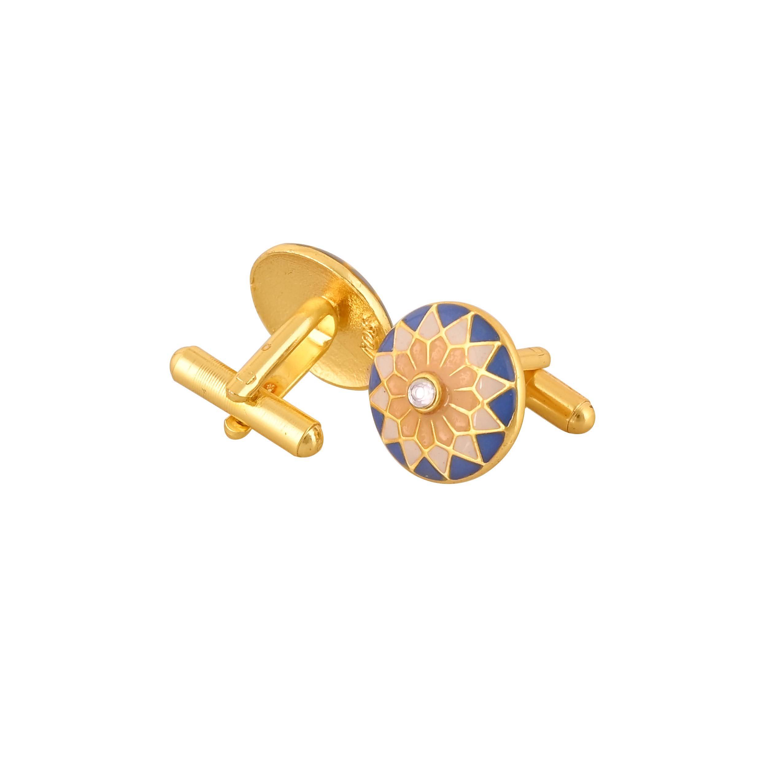 Elegant Gold Plated Blue Cufflink in Johkibazar: Sophistication Redefined - Image 1