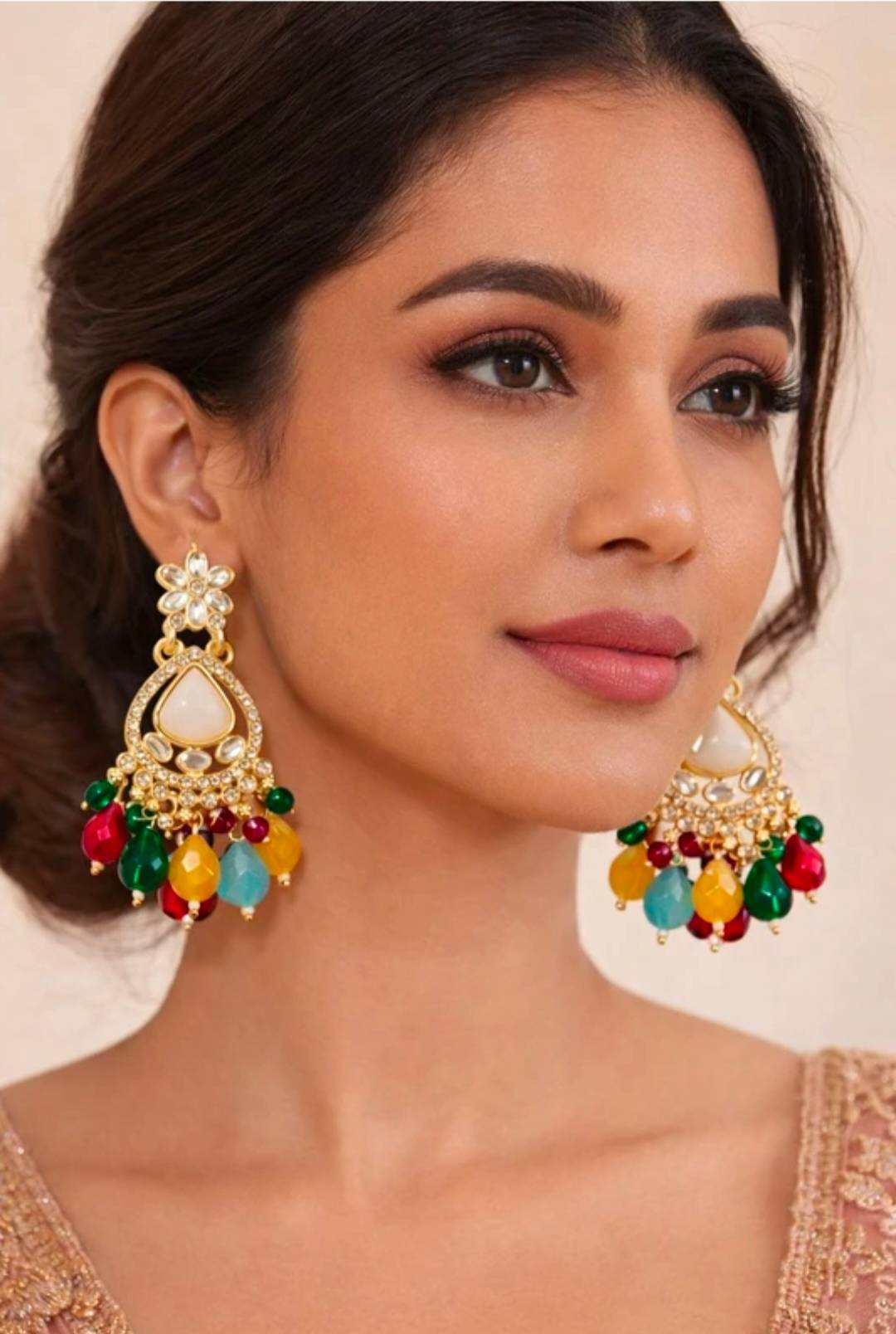 Ethnic Jhumka Earrings in Amroha - Vibrant Stones & Beads - Image 2