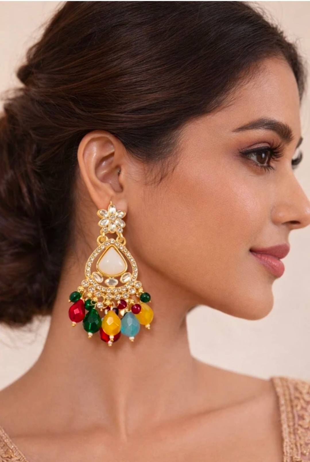Ethnic Jhumka Earrings in Amroha - Vibrant Stones & Beads - Image 4