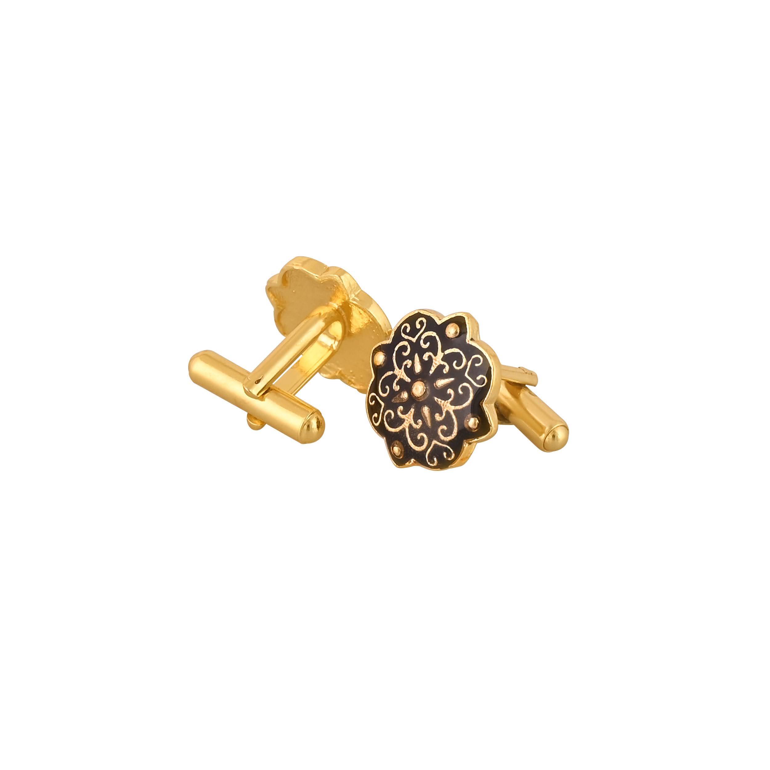 Elegant Gold Plated Black Cufflink in Johkibazar - Sophistication Redefined - Image 1