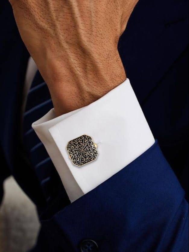Elegant Gold Plated Black Cufflink in Johkibazar - Elevate Your Formal Attire -  - Buy Online at SANCTUARY OF JEWELS