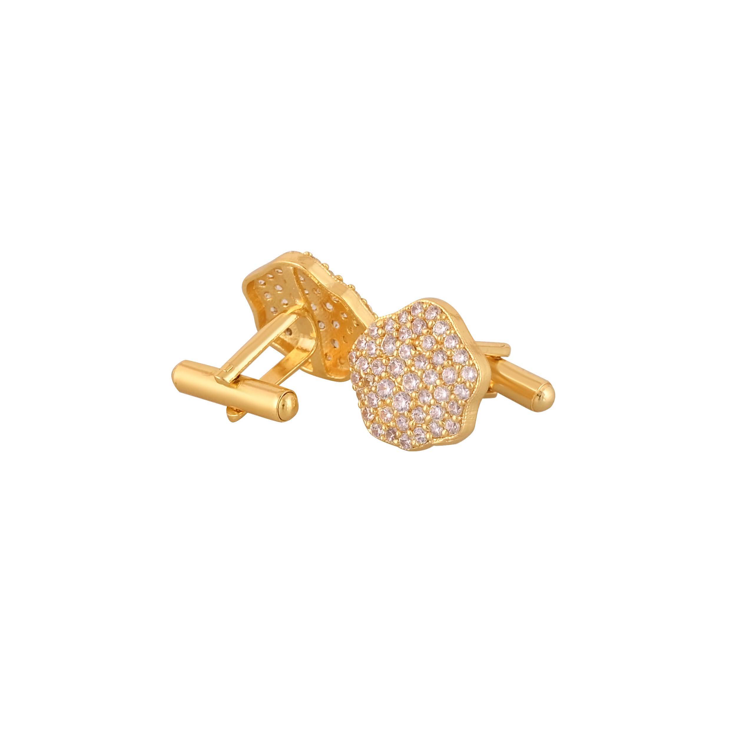 Men's Accessories: Elegant Gold Plated Stone Studded Cufflinks in Johkibazar - Elevate Your Style - Image 1