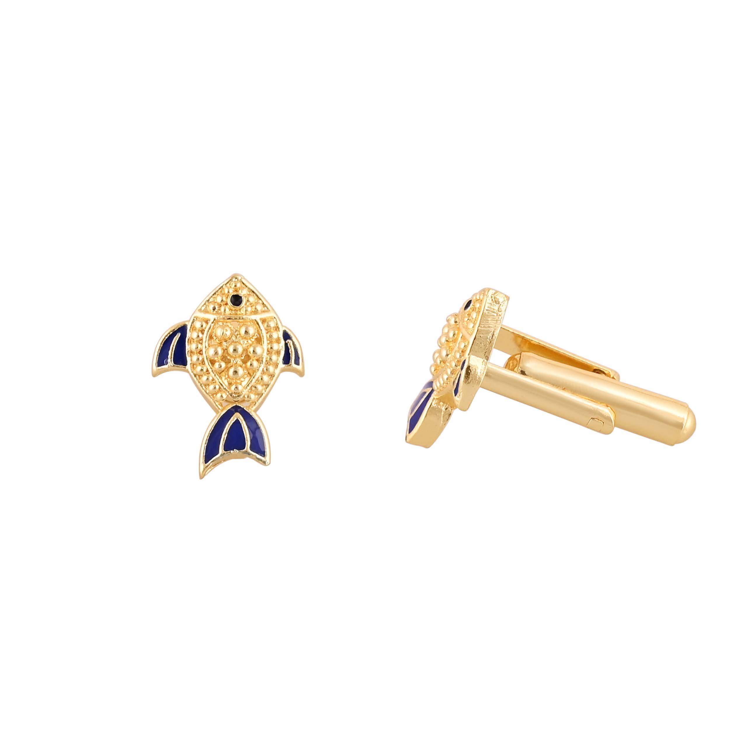 Men's Accessories: Elegant Gold Plated Fish Cufflink in Johkibazar - Sophistication Redefined - Image 1