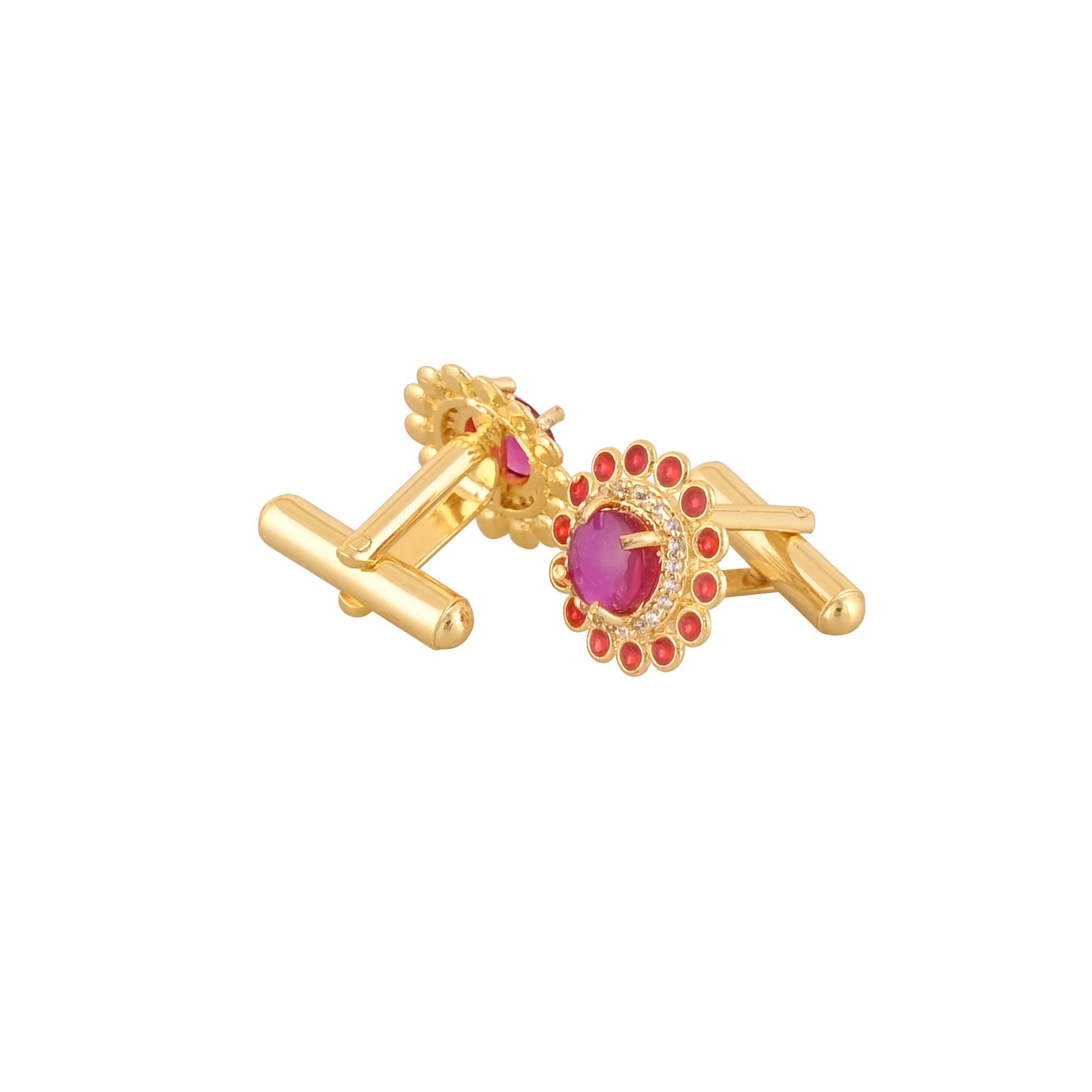 Elegant Gold Plated Red Cufflink in Johkibazar - Sophistication Redefined - Image 1