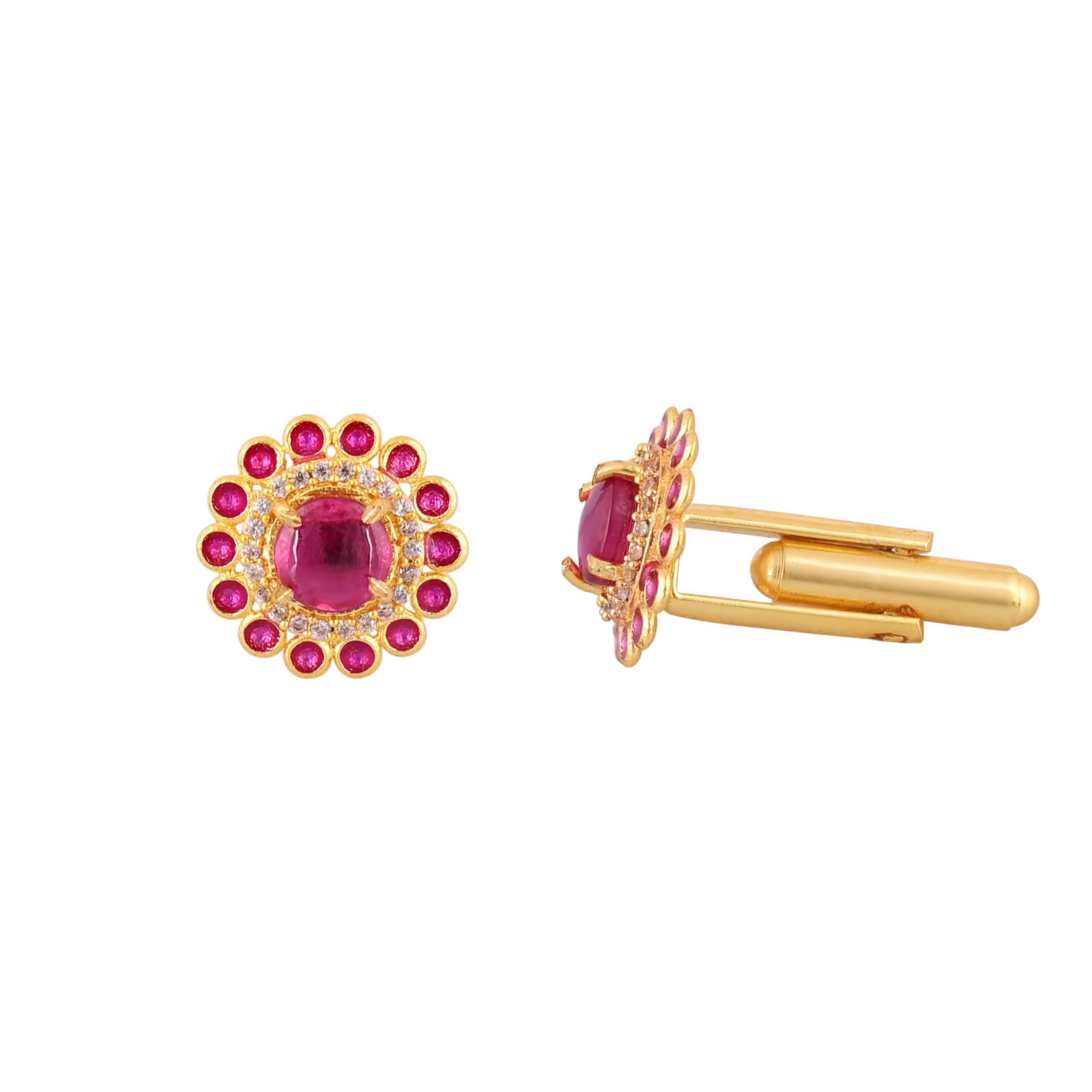 Elegant Gold Plated Red Cufflink in Johkibazar - Sophistication Redefined - Image 2