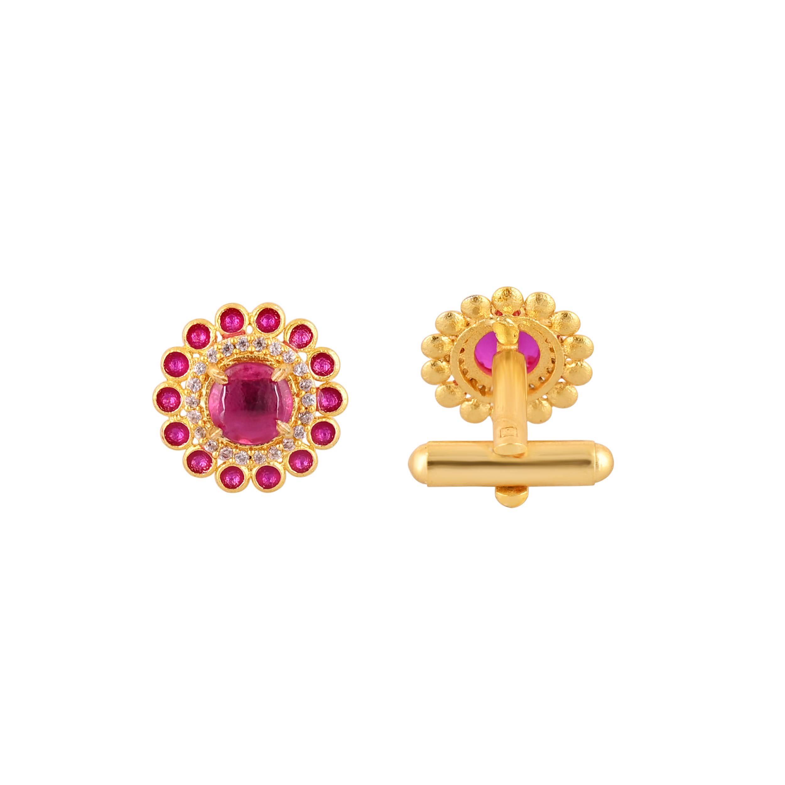 Elegant Gold Plated Red Cufflink in Johkibazar - Sophistication Redefined - Image 3