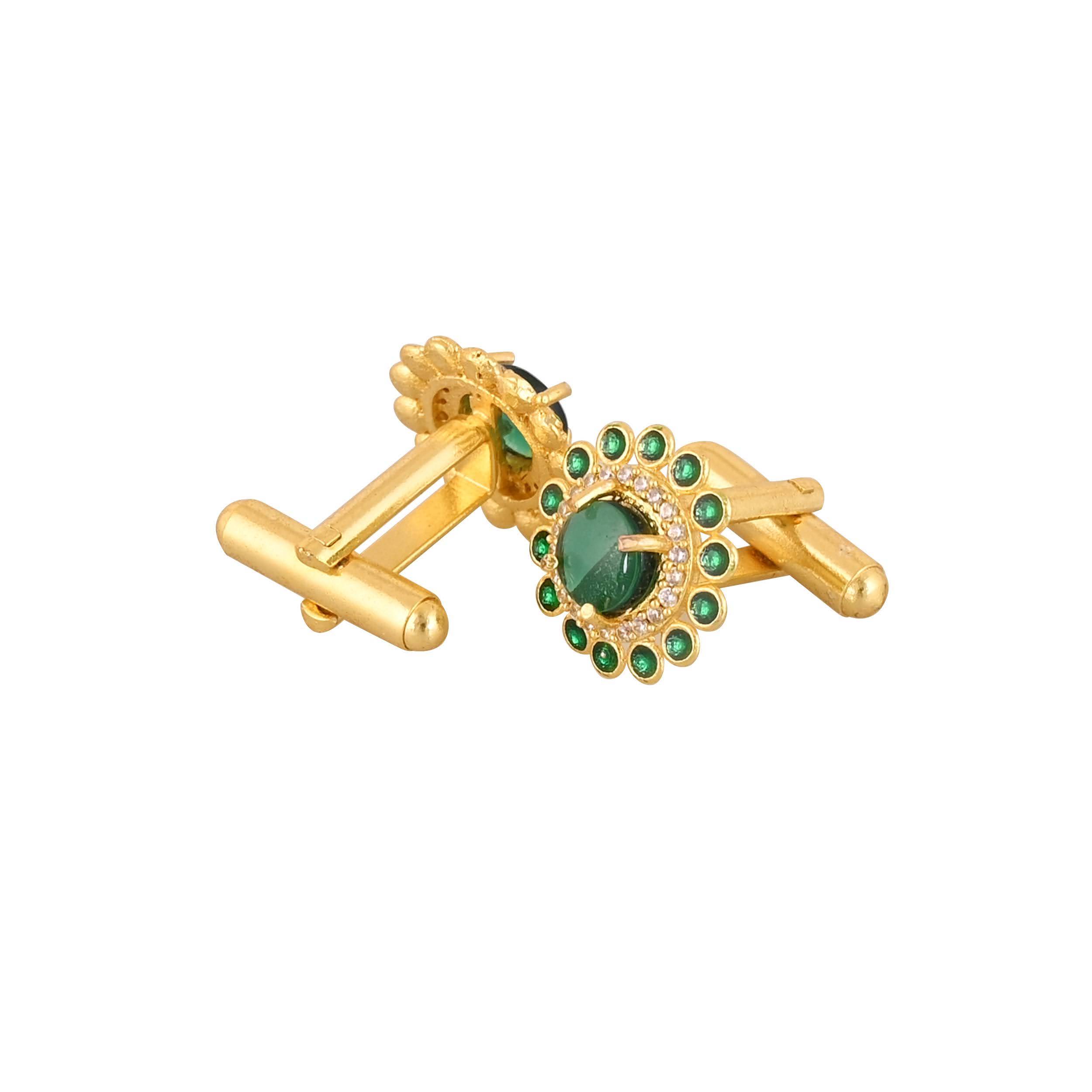 Elegant Gold Plated Green Cufflink in Johkibazar: Elevate Your Style with Luxury -  - Buy Online at SANCTUARY OF JEWELS