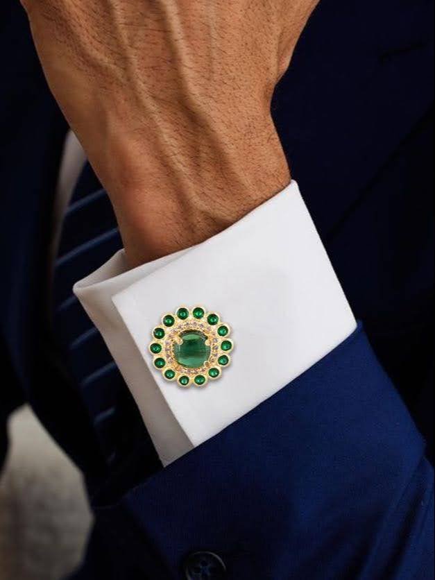Elegant Gold Plated Green Cufflink in Johkibazar: Elevate Your Style with Luxury - Image 1